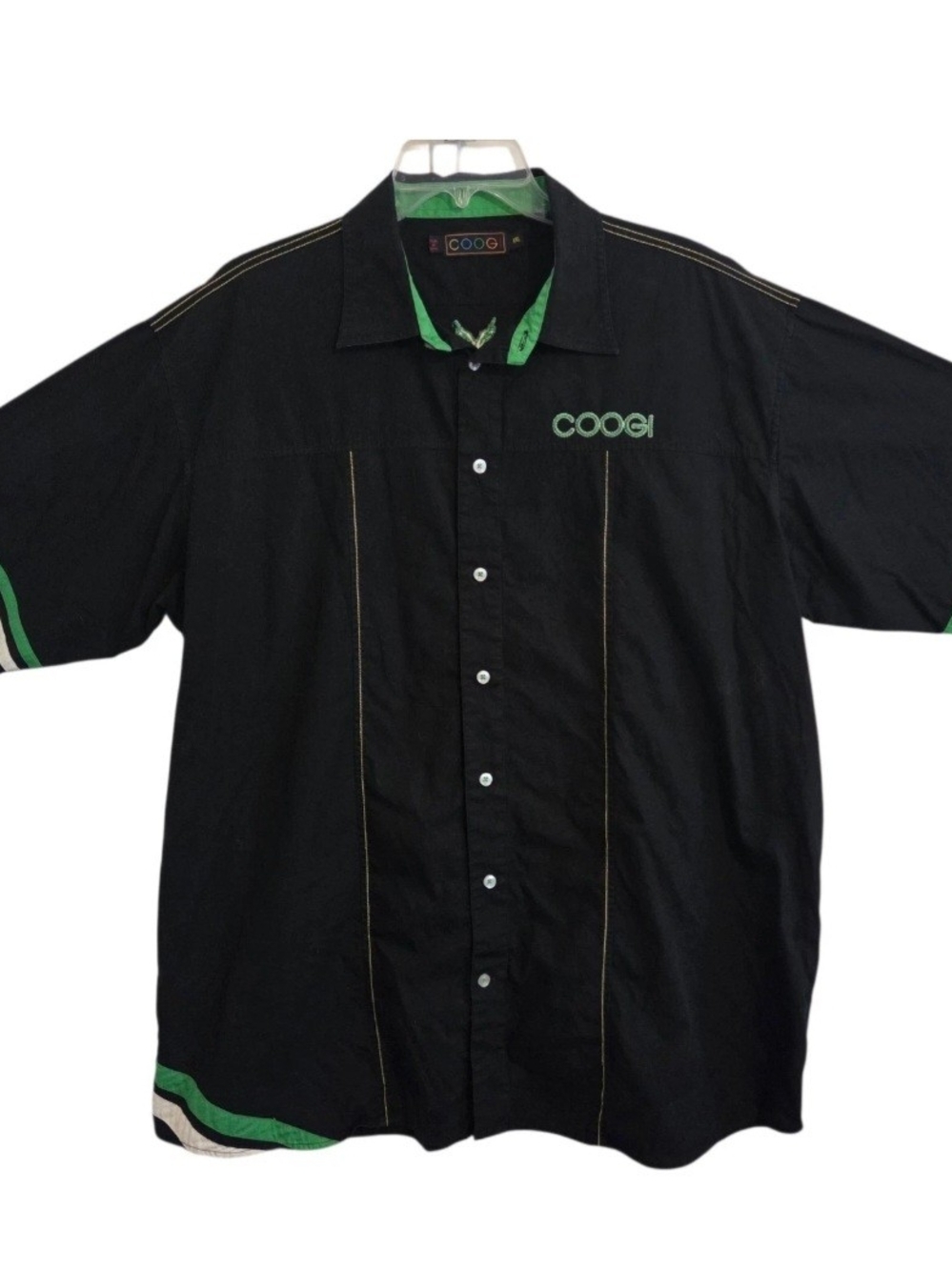 Coogi Black & Green Short-Sleeve Button-Up Shirt Size XXL